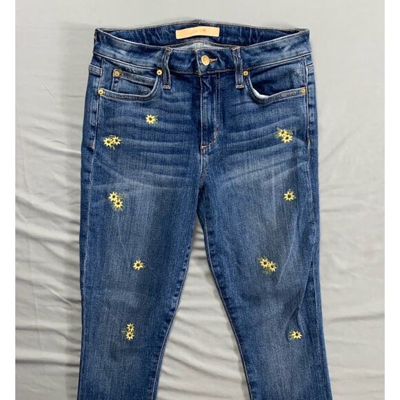 Joe's The Icon Mid-Rise Skinny Crop Raw Cuff Jeans. Floral Embroidered. Size 27. - Picture 1 of 9